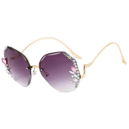 Nye Vintage Rammeløse Diamantsolbriller, Dame Oversized Rammeløse Gradient Diamantslipte Linser UV-beskyttende Solbriller (Grå)