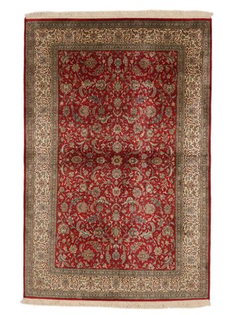 Kashmir Äkta Silke 24/24 Quality Matta 128X192 Brun/Mörkröd Silke, Indien