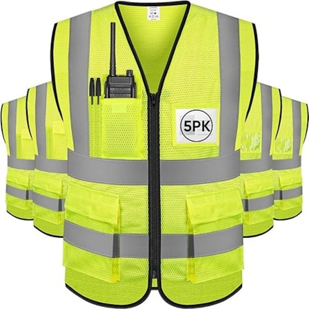 5 stk. Reflekterende sikkerhetsvest (Fluorescerende gul, Kun vest) M Størrelse Høy synlighet Klasse I