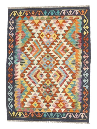 Orientalischer Kelim Afghan Old Stil Teppich 100X140 Braun/Schwarz Wolle, Afghanistan