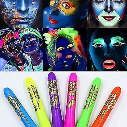 Neon Glow-in-the-Dark Ansiktsmålningspennor, UV Kroppsvärde Svart Ljus Glow Makeup Sticks Markörer För Mardi Gras Halloween Maskerader