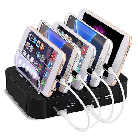 Laddningsstation med 5 USB-portar, snabbladdare, flerskydd