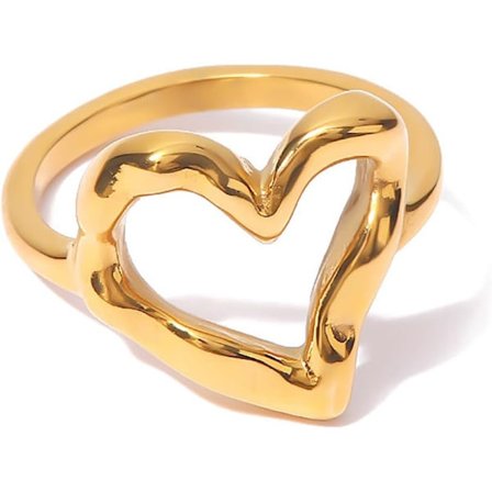 Oregelbundna hamrade ihåliga hjärtan ringar guld rostfritt stål statement ringar för kvinnor tonårsflickor minimalistiska stapelbara midi