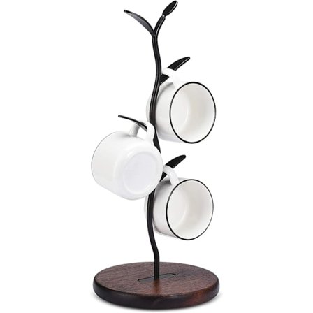 Kaffekoppshållare, kaffekoppshållare för bänkskiva, hylla för bänkskiva, bartillbehör och köksorganisatör, 4 krokar