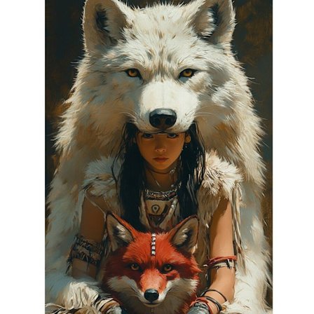 Flicka & Varg Diamantmålningskit - Fantasy 5D Full Drill Heminredning Broderikonst