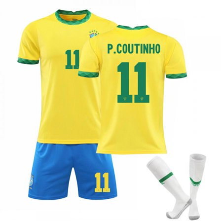 Brasil Hjemme Gul Skjorte Sett Barn Voksne Fotballdrakt Treningsskjorte Nr.11 P.COUTINHO