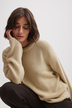 NA-KD Pull tricoté col rond - Pulls Oversize - Beige - XX-Small