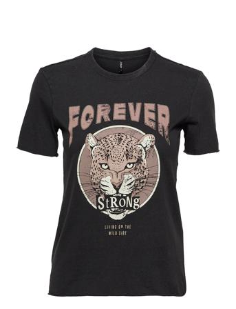 Onllucy Reg Cheetah S/S Top Jrs T-shirts & Tops Short-sleeved Musta ONLY