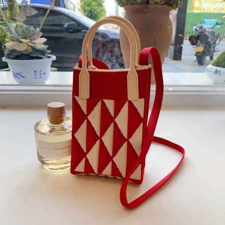 Kjede Skulder Crossbody Bag Strikket veske for kvinner RØD