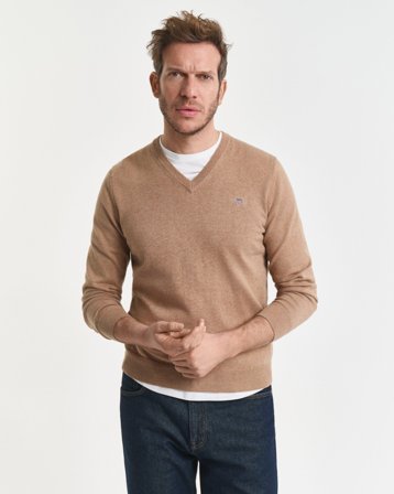GANT Herren Klassischer V-Neck Pullover aus Baumwolle (XXL) Beige