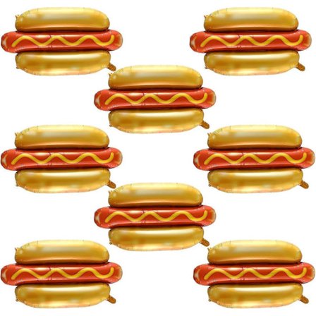 8 stk. Hotdog Helium Folieballoner, Fastfood Snacks Picnic Burger BBQ Tema