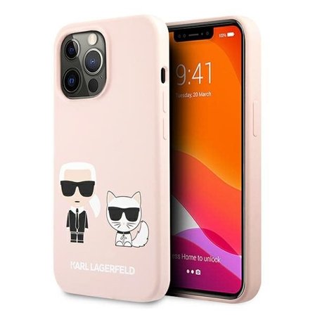 Karl Lagerfeld silikoni Karl&Choupette kotelo iPhone 13 Pro - vaaleanpunainen