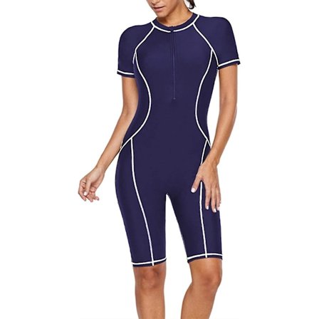Dame badetøj i ét stykke langærmet rashguard dame våddragt atletisk badedragt surfing dykning lynlås foran badetøj badedragt Xd1 Navy x 2935-FA5-