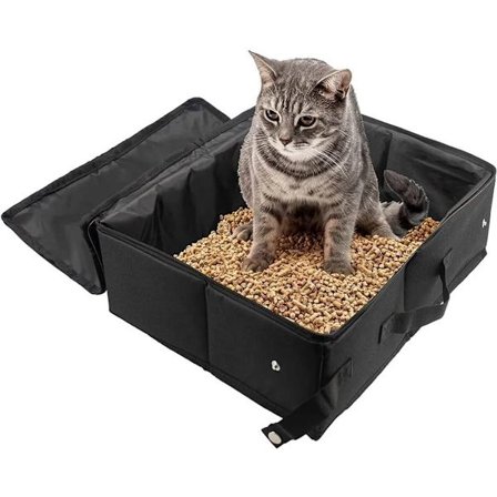 Kattlåda, portabel reskattlåda med dragkedja, hopfällbar vattentät kattlåda, luktfri, vattentät, lätt att bära, 40*30*15), Svart