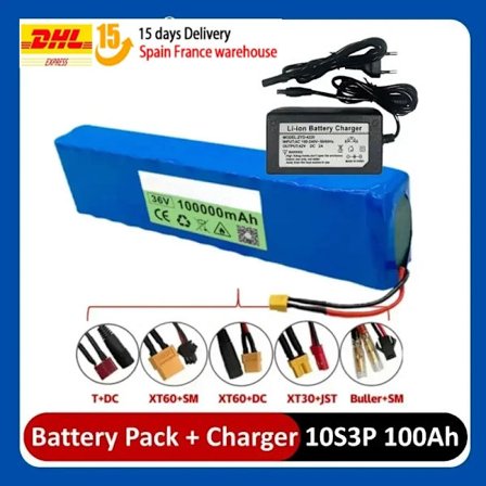 36V 100Ah 18650 Uppladdningsbart litiumbatteripaket 10S3P 1000W Effektmodifierad cykelskoter Elfordon med BMS+laddare