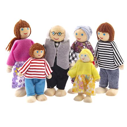 Set Trä Barn Mänsklig Figur Leksak Familjemedlem Docka