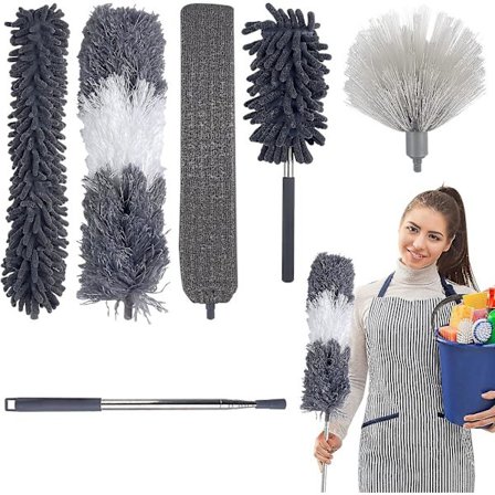 Teleskopisk dammvippa 250 cm, tvättbara mikrofiberdammvippor Olika huvudrengöring, Teleskopisk dammvippa för takfläkt, spindelväv, möbler, bilar