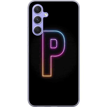 Kompatibel Mobilcover til Samsung Samsung Galaxy A54 Minimalistisk neonbogstav P i farvegradient og lyseffekt mod sort baggrund i digital neonstil