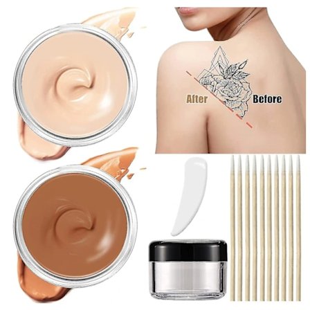 Tatoveringsdækning, 2 farver makeup vandtæt hud concealer sæt, professionelt hud concealer sæt til ar, mørke pletter, vitiligo