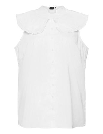 Shirt Plus Sleeveless Cotton Ruffles White Zizzi