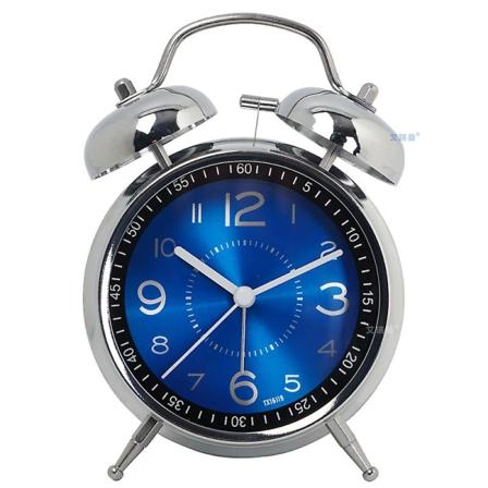 Højt vækkeur til voksne med tunge sovende, 4 tommer lydløs, ikke-tikkende kvarts med baggrundsbelysning Twin Bell blue