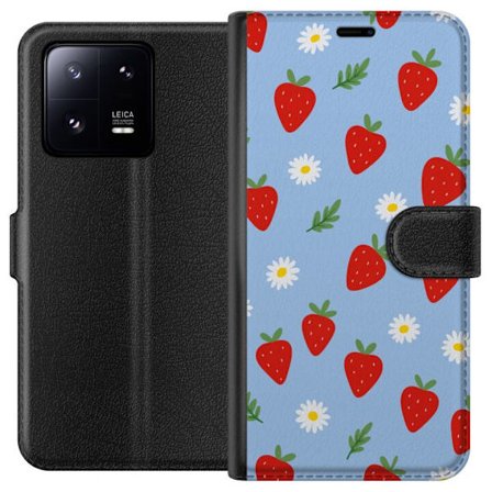 Kompatibelt Plånboksfodral till Xiaomi Xiaomi 13 Pro Jordgubbar jordgubbar tryck sommar bär blommor prästkragar svensk midsommar retro design kök