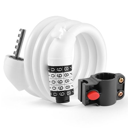 Cykellås Lås Kabel 5-cifret kombinationsmonteringsbeslag - Hvid