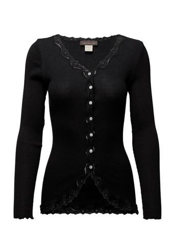 Silk Cardigan W/ Lace Stickad Tröja Cardigan Svart Rosemunde