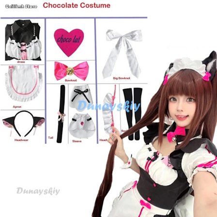 Vanilla Cosplay Kostyme på Lager, Maid Kjole, Maid Antrekk, NEKOPARA Chocola Vanilla OVA Maid Uniform, Cat Neko Jente Kvinner XXL XXL