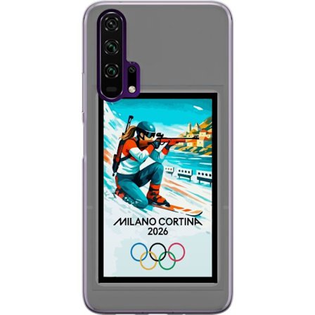 Kompatibelt Mobildeksel til Honor 20 Pro Retroplakat Cortina Milano 2026 med fjell, vintersportsutøvere, italienske trikolor, Milano-katedralen og oly