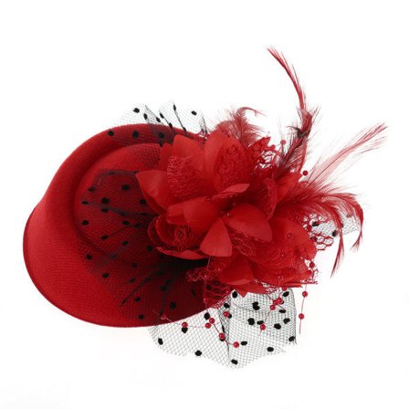 Hårtilbehør Mote Sexy Dame Fascinator Cocktail Te-selskap Hodeplagg Bryllup Kirke Hodeplagg Med Slør Blomst Fjær Rød
