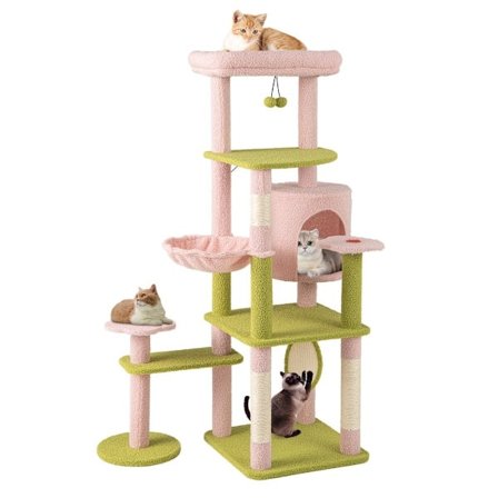 Kukkainen raapimistolppa ja pehmustettu pehmustetaso ja Cat House Cat Tree