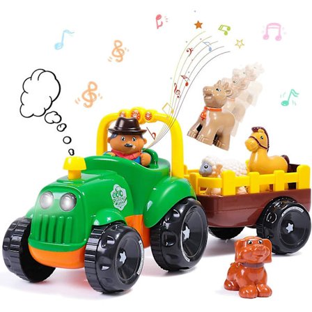 Leketraktor med bondegårdstema for barn, med avtakbar bonde og dyr, musikalsk traktor med lys og dyrelyder, beste gaver til gutter i alderen 1 2 3 år