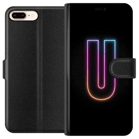 Yhteensopiva Lompakkokotelo Apple Apple iPhone 7 Plus Minimaalinen neonkirjain U kirkkaalla valaistustehosteella mustaa taustaa vasten