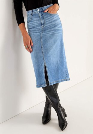 Cellbes of Sweden - Cowboynederdel med slids foran i mellemblå / denim til damer i størrelse 34/36