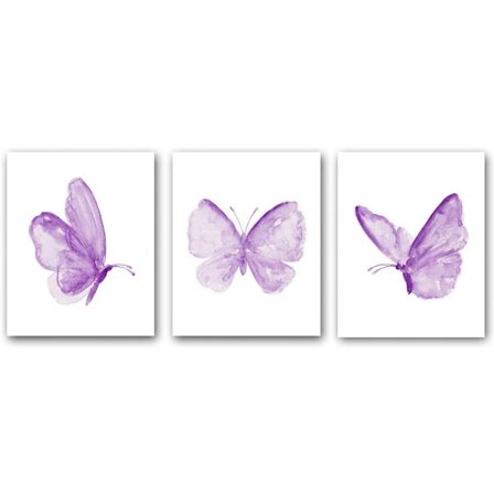 Set om 3 - Fjärilsväggkonsttryck, Poster med Lila Fjäril, Färgglad Fjärilsväggkonst Canvas Poster för Flickor