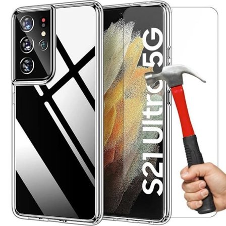 Coque - BOOLING - för Samsung Galaxy S21 Ultra - TPU Mjuk - Stötdämpande - Ultra Tunn - 2 Härdade Glas