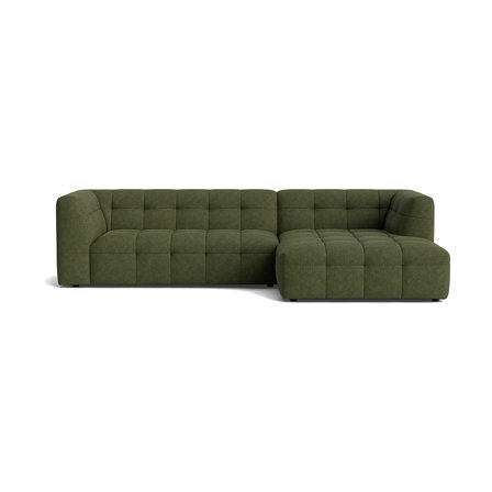 Palermo Chaiselongue-Sofa, rechts, Aragon Grün, 300cm Breite, modernes gestepptes Design, hoher Sitzkomfort, elegantes Ecksofa für Zuhause.