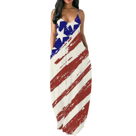 Kvinnor Mid Waist Sundress V-hals Lång Klänning