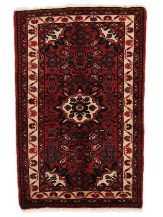 Anudada A Mano Hosseinabad Alfombra 67X107 De Lana Negro/Rojo Oscuro Pequeño