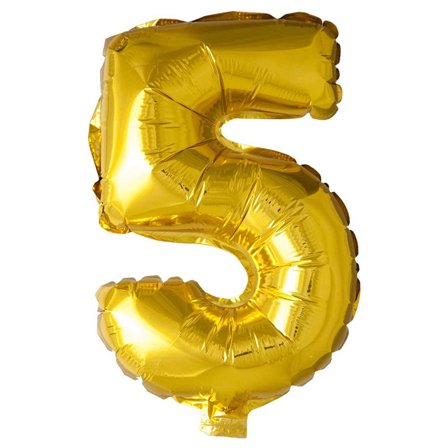 Ilmapallokirjain/numero kulta 41 cm - 0-9 Numero 5