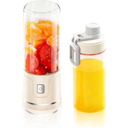 Bærbar Blender USB-C Genopladelig 450 ml Smoothie Maker med 38 Blade, Dobbelte Kopper, Lækagesikker, Kompakt til Smoothies, Is, Babymad, Hvid