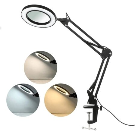 8X Forstørrelseslampe, Forstørrelseslys, Skrivebordslampe til læseforstørrelse med klemme, 3 farvetilstande, 10 lysstyrkeniveauer