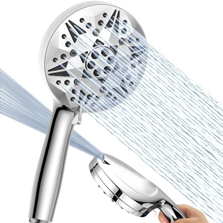 Højtryks håndbruser - Håndholdt brusehoved med 10 sprayindstillinger - 2 kraftige vaske til badekar, fliser, væg og kæledyrsrengøring (krom)