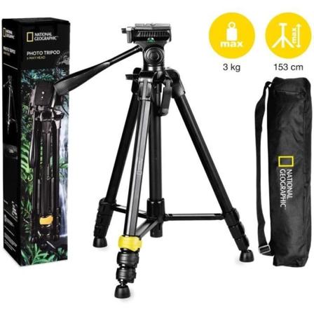 National Geographic stort fotostativsats, bärväska, 3D-kulhuvud, snabbkopplingsplatta, 4 sektioner, spaklås,