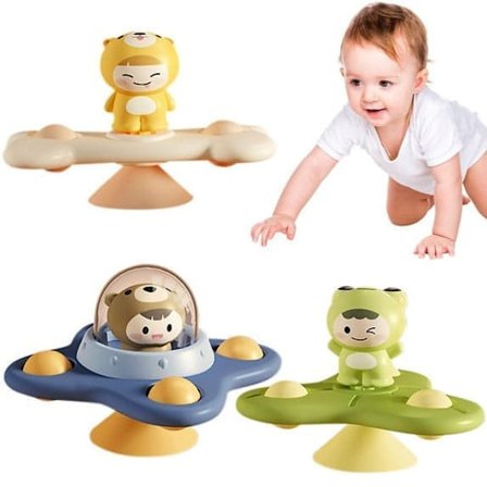 3-pak - Fidget Spinner med sugekop til børn - Snurrende legetøj frø bjørn hund_TF_TF