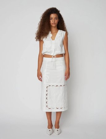 Stella Nova Elements Embroidered Cotton Skirt - White - 42