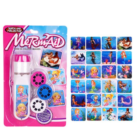 Barnprojektor 24 mönster mini lysande projektionslampa ficklampa leksaksgåva (U006-sjöjungfru 24 variabel projektionsficklampa)
