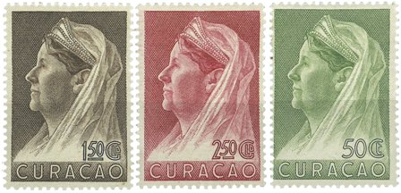 Curacao - Koningin Wilhemina met sluier 1936 (nr. 135-137, ongebruikt)
