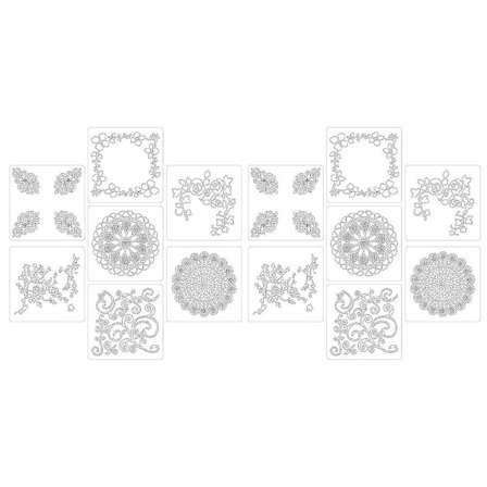 14 kappaleen DIY-piirustusmallit Ontto maalausmallit lattia- ja seinäkoristeluun (13x13 cm, valkoinen)